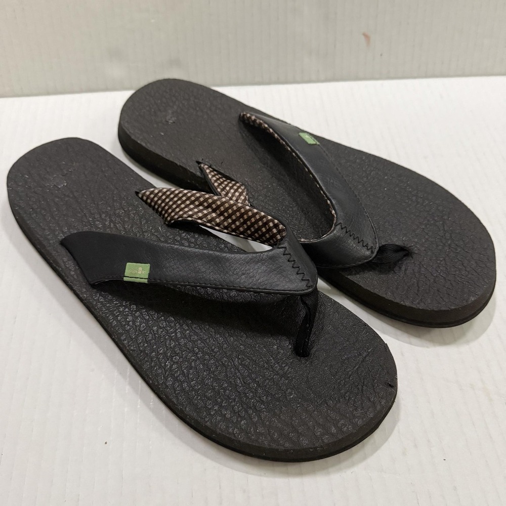 Sanuk Shoes Womens Size 10 Black Faux Leather Flip Flop Sandals Comfort SWS2908C